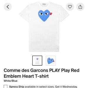 Men White T-Shirt with Blue and Red Heart Design Commes des Garcons PLAY